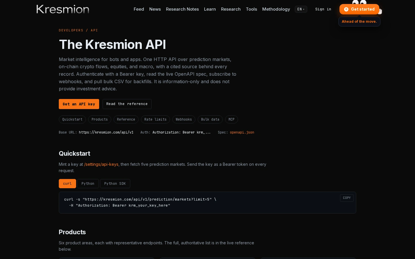 The Kresmion developer documentation page