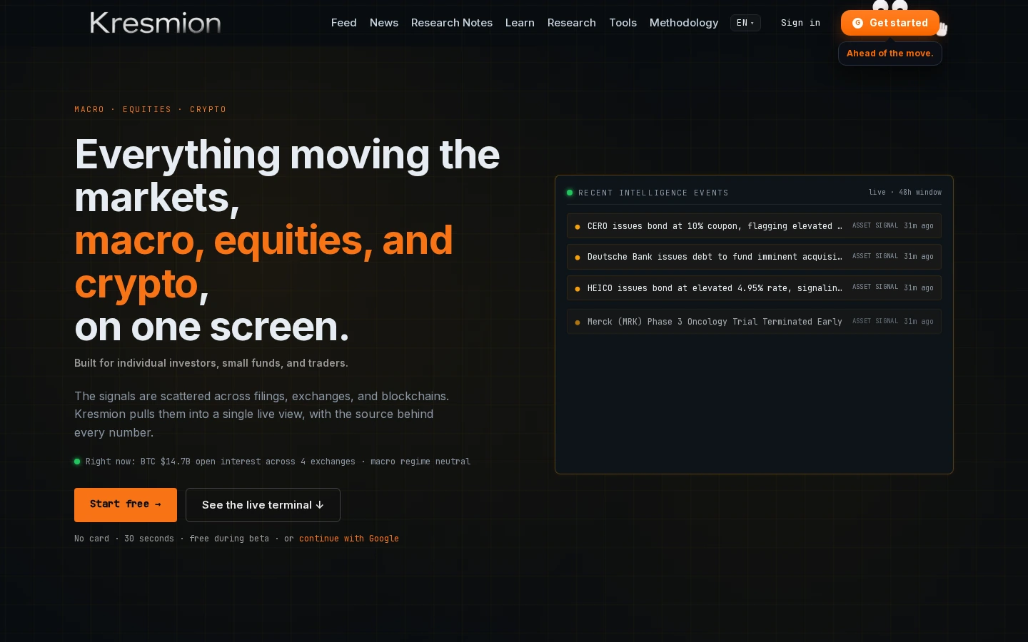 The Kresmion landing page